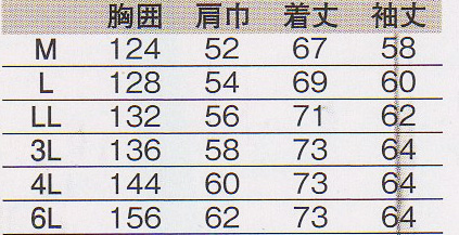 2803_防水・防寒ジャケットsize表